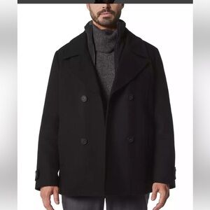 Andrew Marc Men's Danton Peacoat with Inset Bib